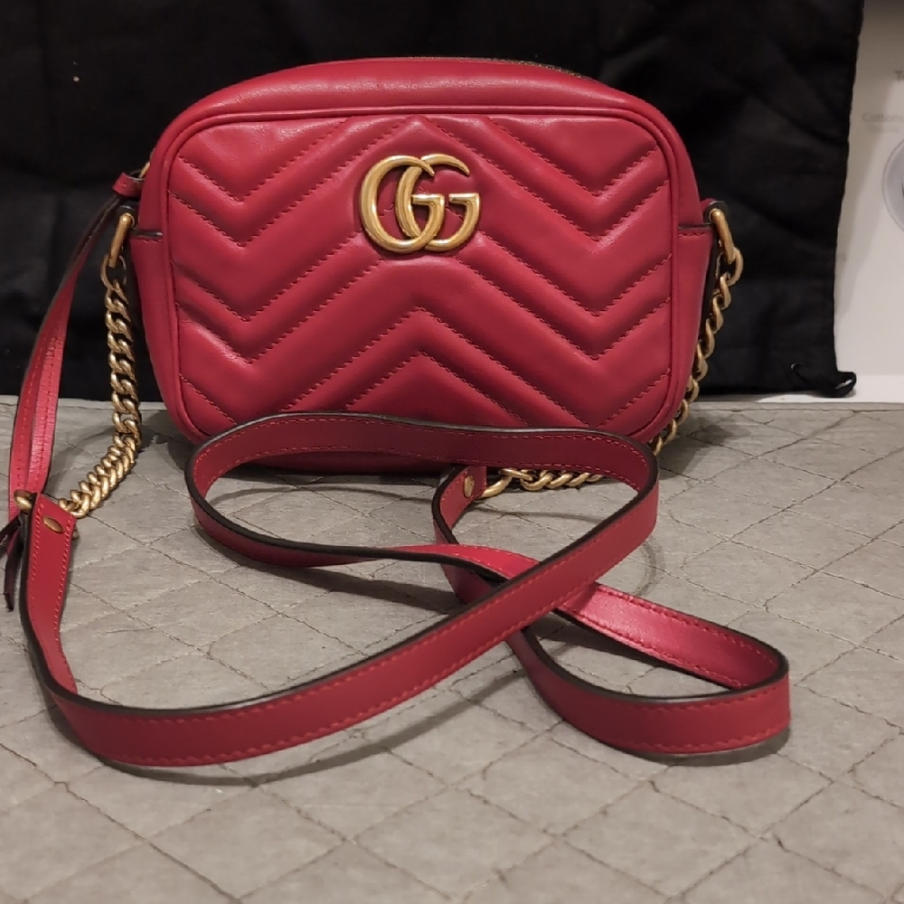 Gucci Red Quilted Marmont Crossbody Bag